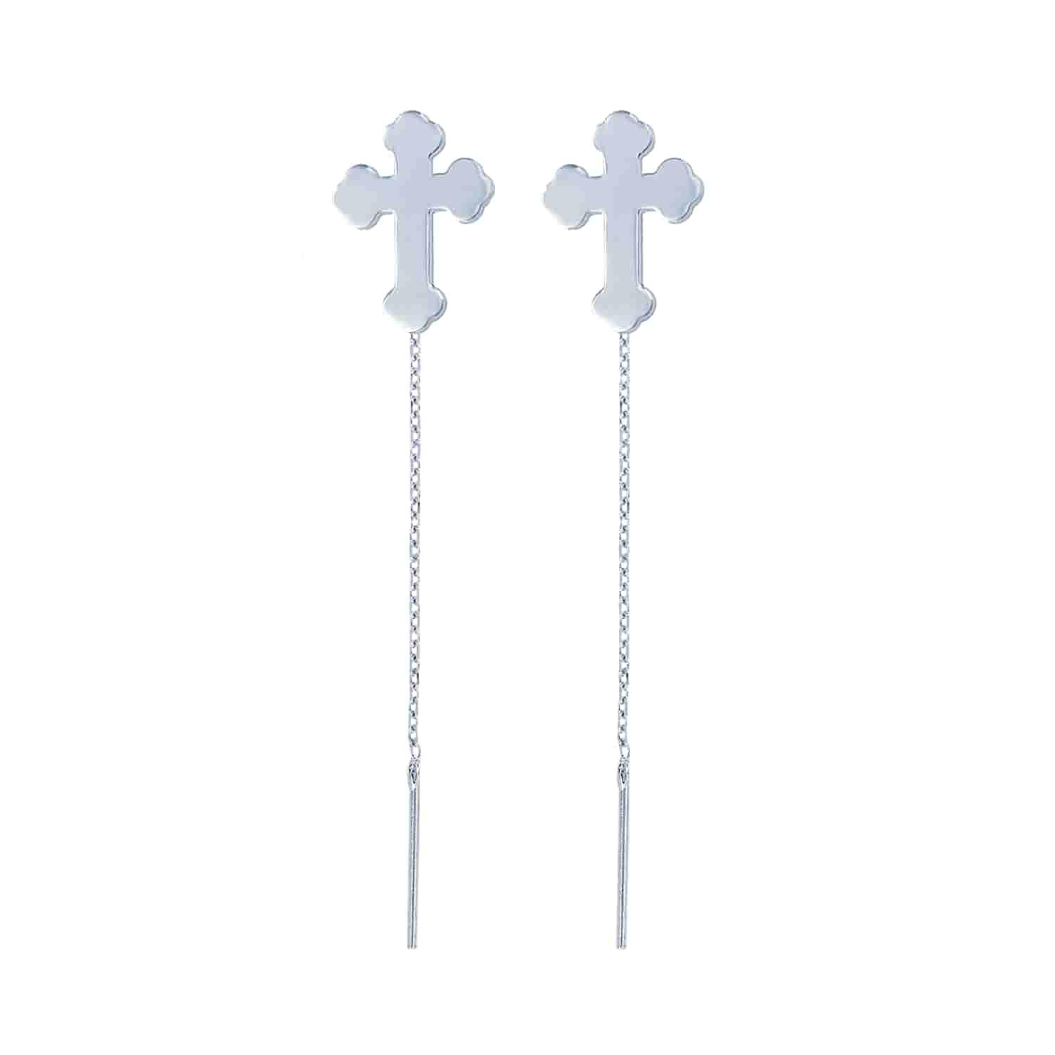 Cercei argint - lungi cruce stilizata