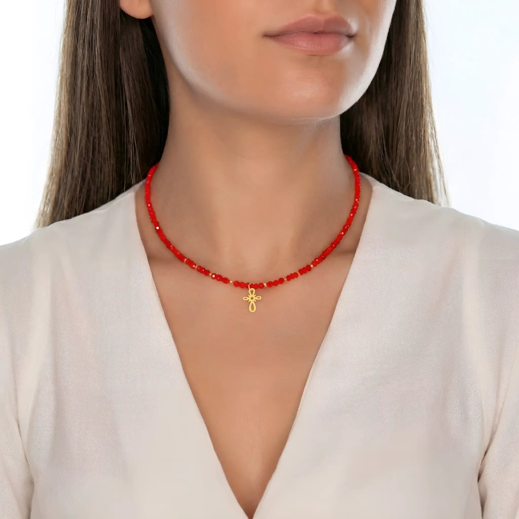 Colier Aur 14K pentru Femei cu Pandantiv Cruce și Cristale – Bijuterie de Lux în 6 Culori