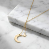Colier lariat aur 14K cu charm-uri lună semilună și stea suspendate liber