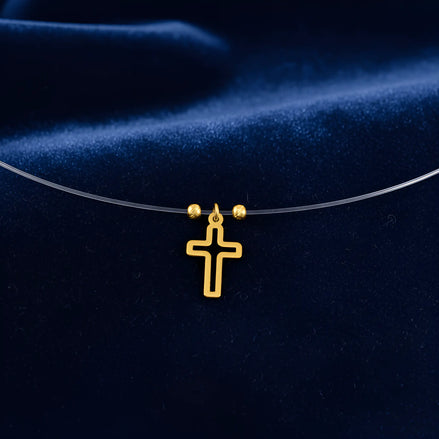 Colier Aur 14K Cruce pe Fir Transparent – Model Floating