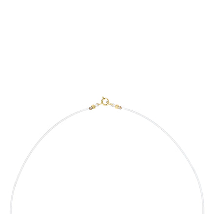 Colier aur 14K litera F floating purtat pe gât