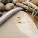 Colier aur 14K cu pandantiv litera C serif clasic pe fir transparent — model floating
