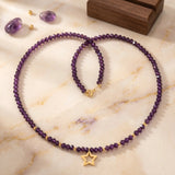 Colier choker aur 14k cu cristale violet fațetate, bile de aur și pandantiv stea, lucrat manual
