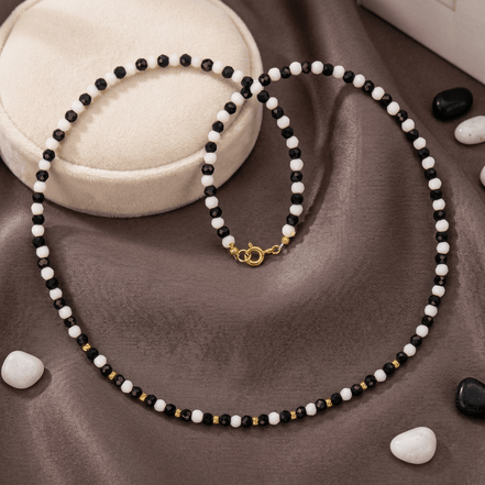 Colier Damă din Aur 14K cu Bile și Cristale Alb-Negru – Cadou Elegant de Lux