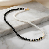 Colier choker aur 14K Yin Yang cu mărgele albe și negre fațetate și bile aur