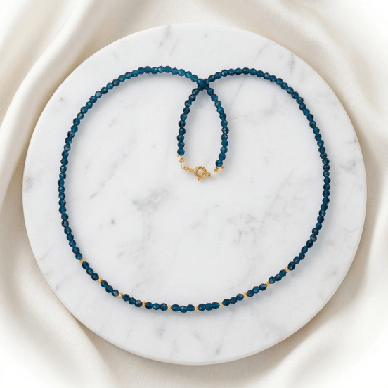 Colier Damă din Aur 14K cu Bile și Cristale Albastru Regal – Cadou Elegant de Lux