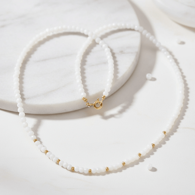 Colier Damă din Aur 14K cu Bile și Cristale Albe – Cadou Elegant de Lux