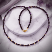 Colier Damă din Aur 14K cu Bile și Cristale Mov Purpuriu – Cadou Elegant de Lux