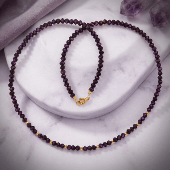 Colier Damă din Aur 14K cu Bile și Cristale Mov Purpuriu – Cadou Elegant de Lux