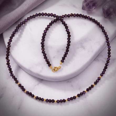 Colier Damă din Aur 14K cu Bile și Cristale Mov Purpuriu – Cadou Elegant de Lux