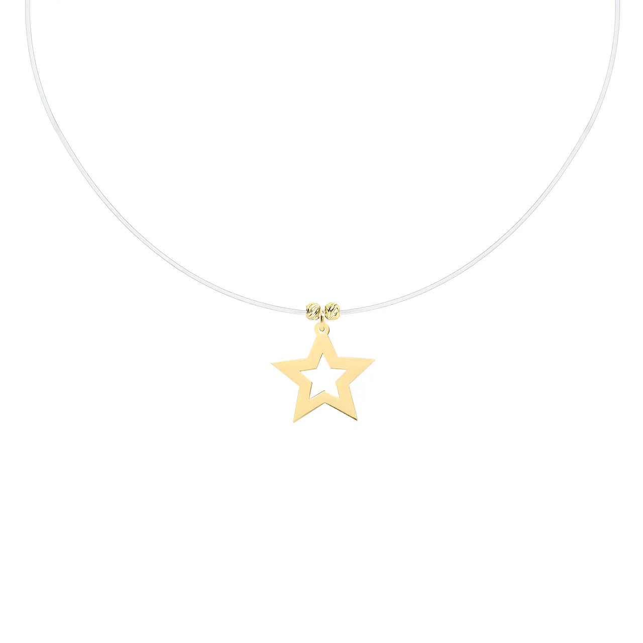 Colier aur 14K stea decupată floating purtat pe gât