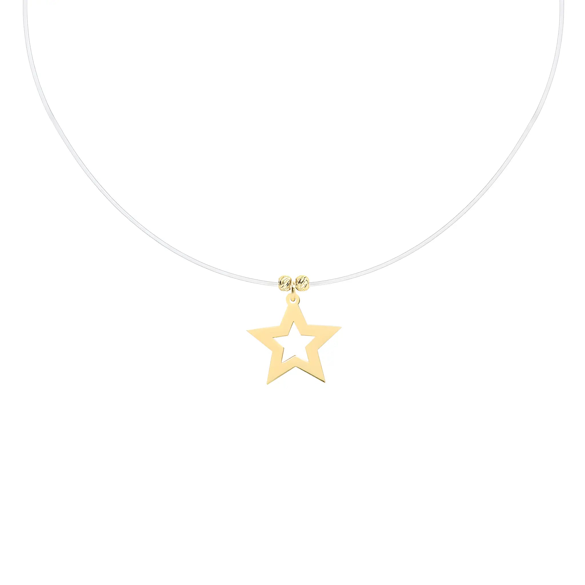 Colier aur 14K stea decupată floating purtat pe gât