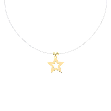 Colier aur 14K stea decupată floating purtat pe gât