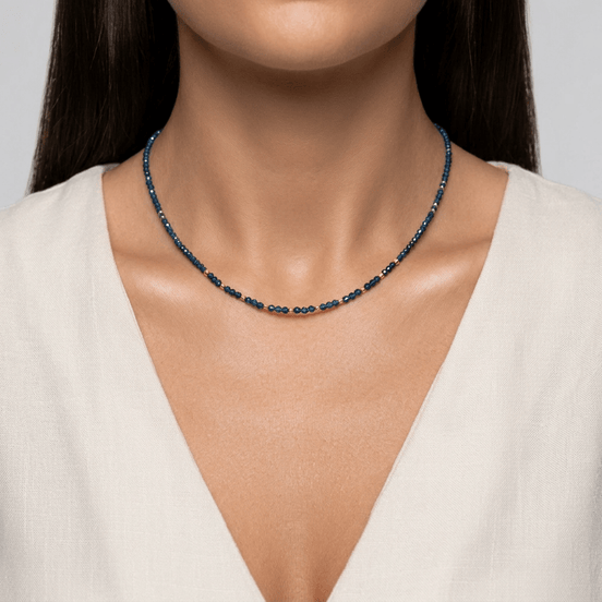 Colier Damă din Aur 14K cu Bile și Cristale Albastru Regal – Cadou Elegant de Lux