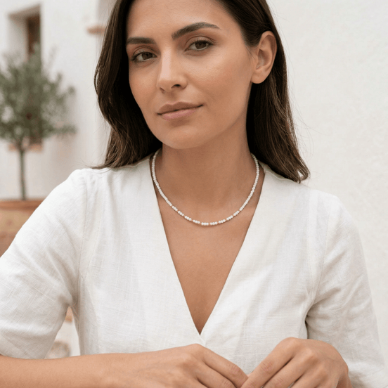 Colier Damă din Aur 14K cu Bile și Cristale Albe – Cadou Elegant de Lux