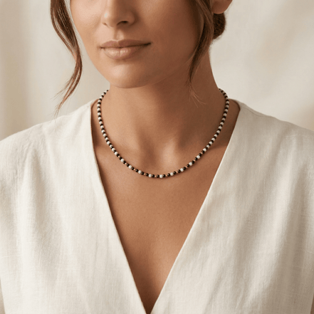 Colier Damă din Aur 14K cu Bile și Cristale Alb-Negru – Cadou Elegant de Lux