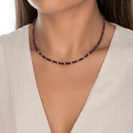 Colier Damă din Aur 14K cu Bile și Cristale Mov Purpuriu – Cadou Elegant de Lux