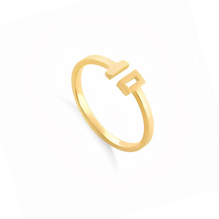 Inel aur 14K reglabil cu design asimetric bară și pătrat — vedere principală
