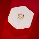 Inel aur 14K cu siluete lacrimi/frunze stilizate — detaliu design organic