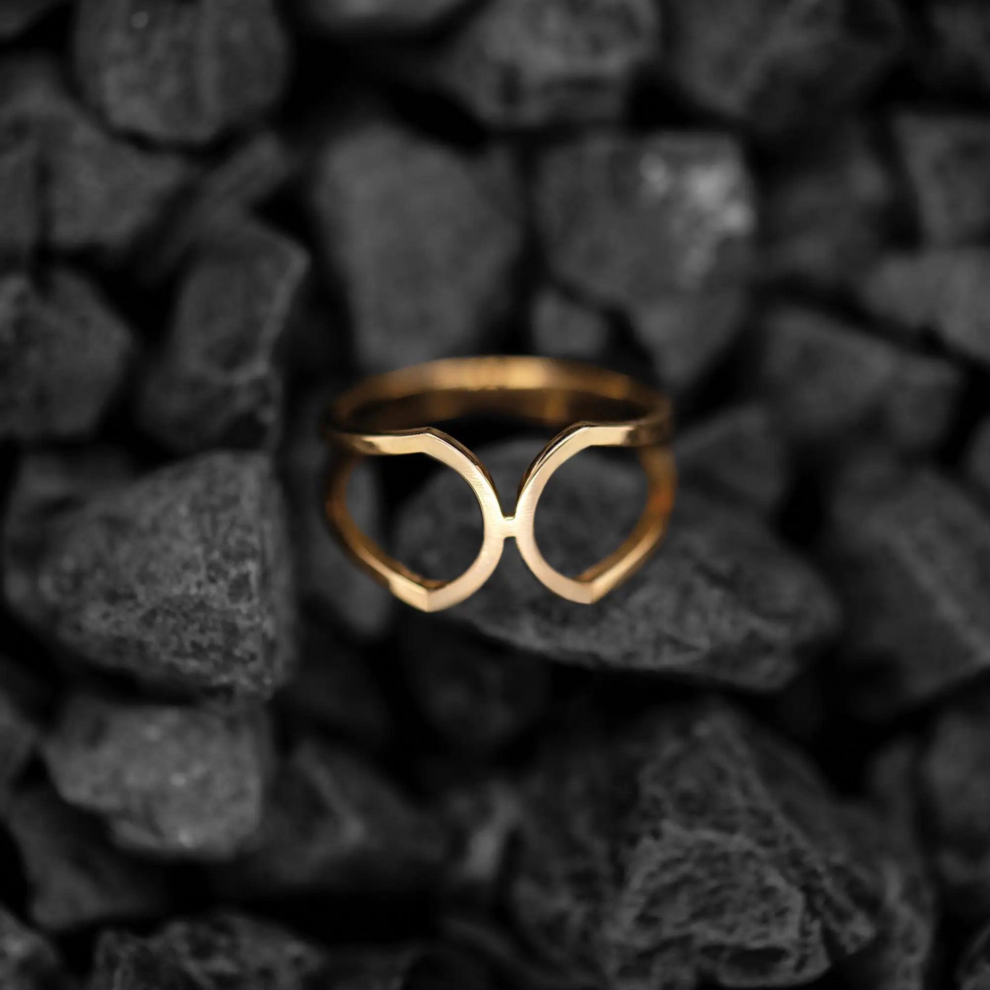 Inel aur 14K minimalist art-nouveau — vedere laterală bucle 10.5 mm