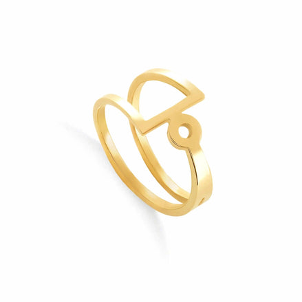 Inel aur 14K cu triunghi conturat decupat și cerc atașat — design geometric abstract