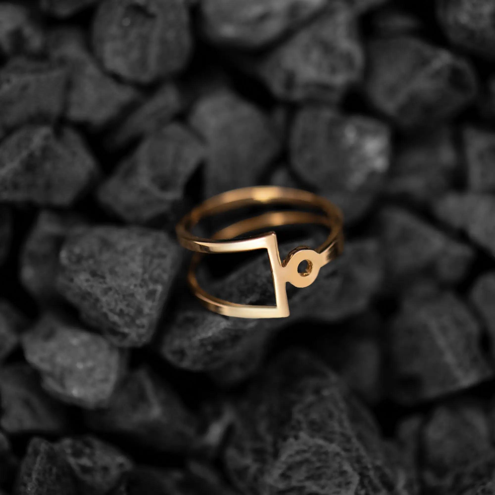 Inel aur 14K design abstract Bauhaus — detaliu pattern