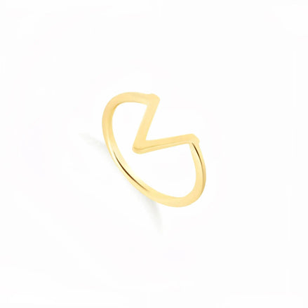 Inel aur 14K minimalist cu litera V stilizată — vedere principală