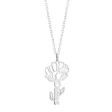 Lantisor argint 925 rodiat cu numele Diana in script si floare bujor decupata