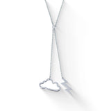 Lănțișor argint 925 rodiat lariat dublu cu Nor și Fulger – nor outline 12 mm + fulger Z plin 10 mm pe ramuri verticale inegale