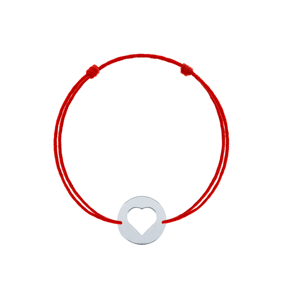 Bratara snur rosu reglabila banut de argint inimioara