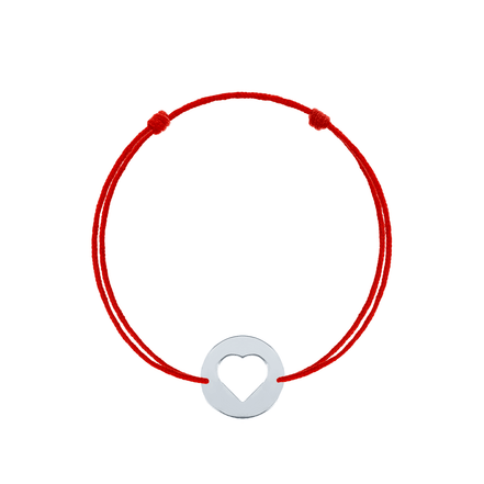 Bratara snur rosu reglabila banut de argint inimioara