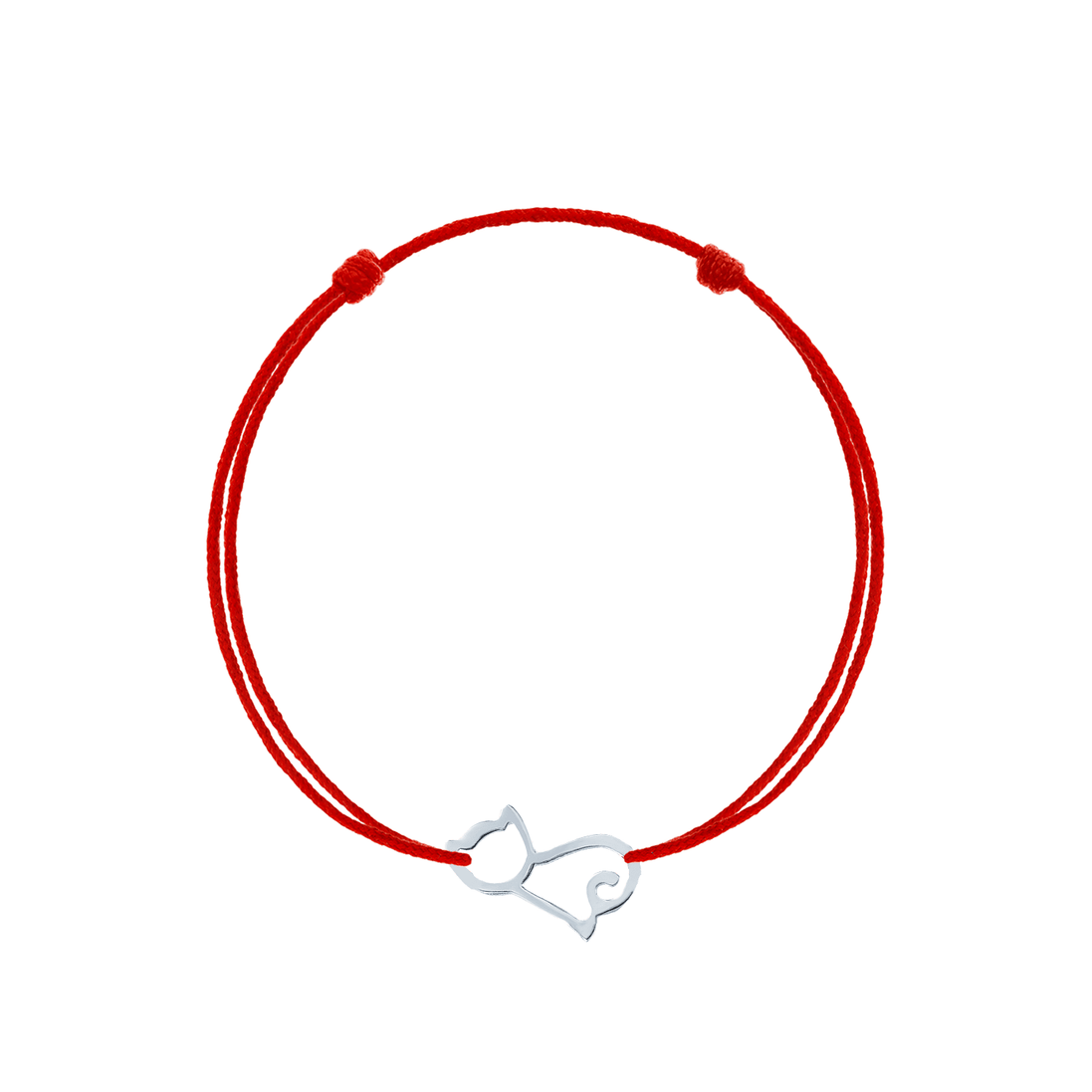 Bratara snur rosu reglabila contur pisica de argint