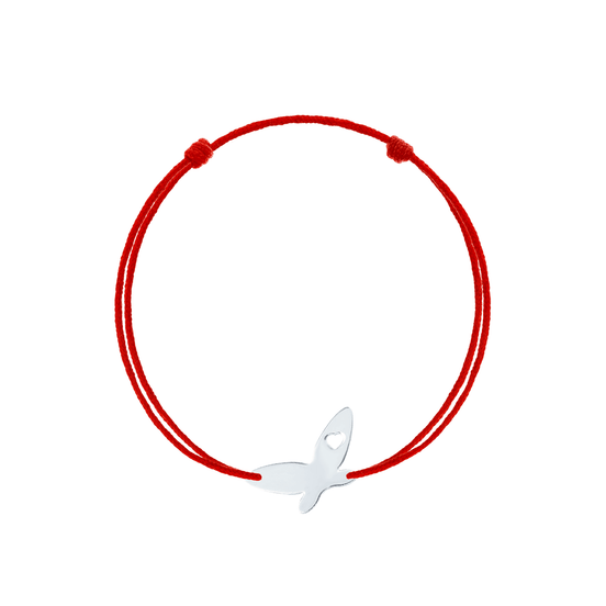 Bratara snur rosu reglabila fluture cu inima argint