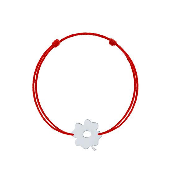 Bratara snur rosu reglabila trifoi argint