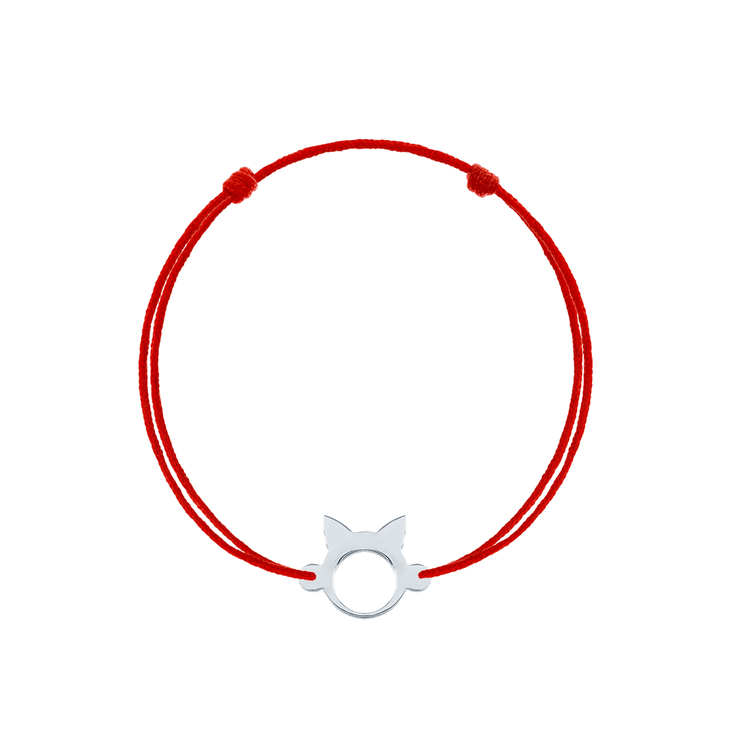 Bratara snur rosu reglabilia cu pisica stilizata argint